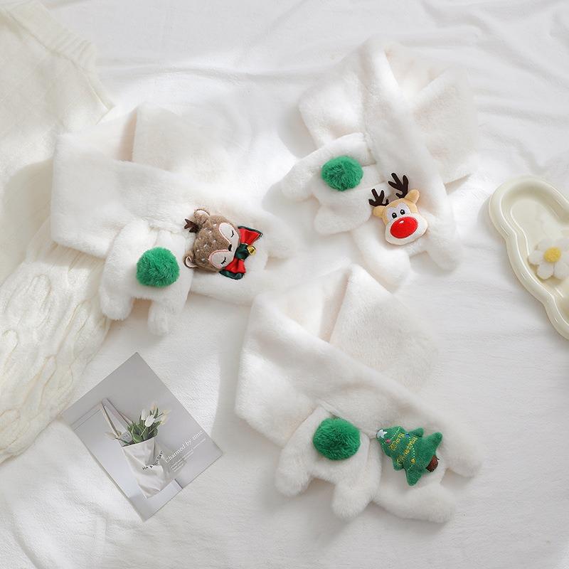 Cute Christmas snowman scarf women's winter thickened warm cycling with windproof scarf versatile fluffy scarf