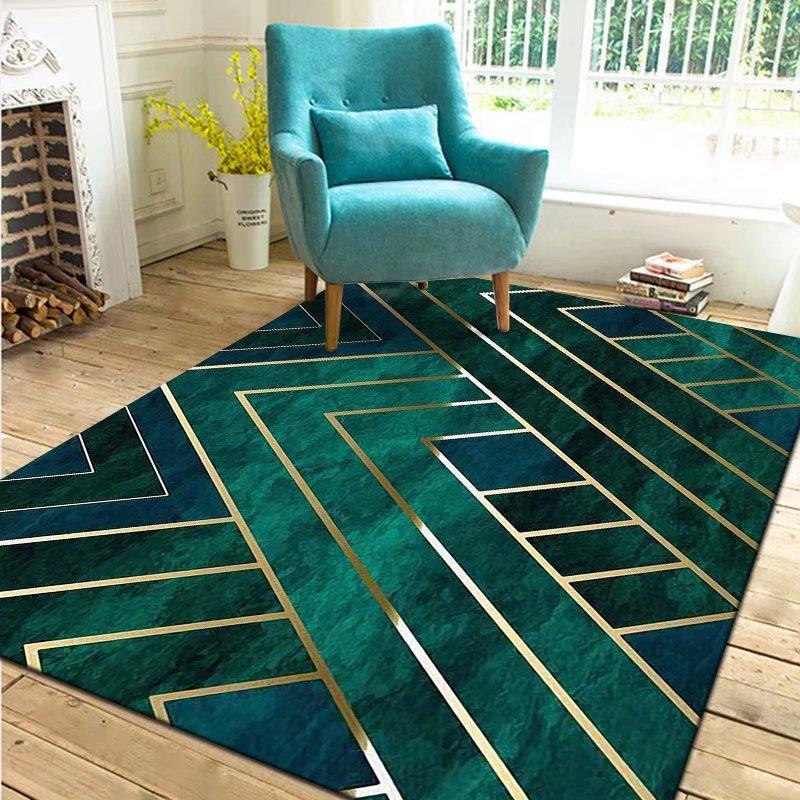 Gold Marble Modern Luxury Living Room Carpet Green Geometric Bedroom Home Non-slip Floor Mat Washable Cloakroom Large Area Rugs