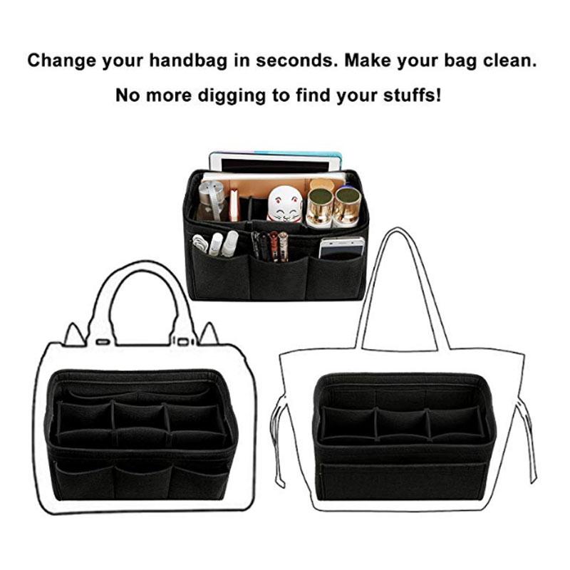 Women Fashion Felt Cloth Inner Bag Fits In Insert Handbag Multi-Pockets Cosmetic Bags Storage And Personal Belongings Organizer