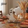 Unique Wooden Craft Gift Halloween Paper Towel Holder Skeleton/Ghost/Cat/Pumpkin/Witch Stand Retro Desktop Tissue Dispenser Gothic Roll Storage