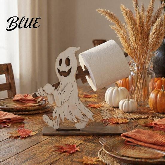Unique Wooden Craft Gift Halloween Paper Towel Holder Skeleton/Ghost/Cat/Pumpkin/Witch Stand Retro Desktop Tissue Dispenser Gothic Roll Storage