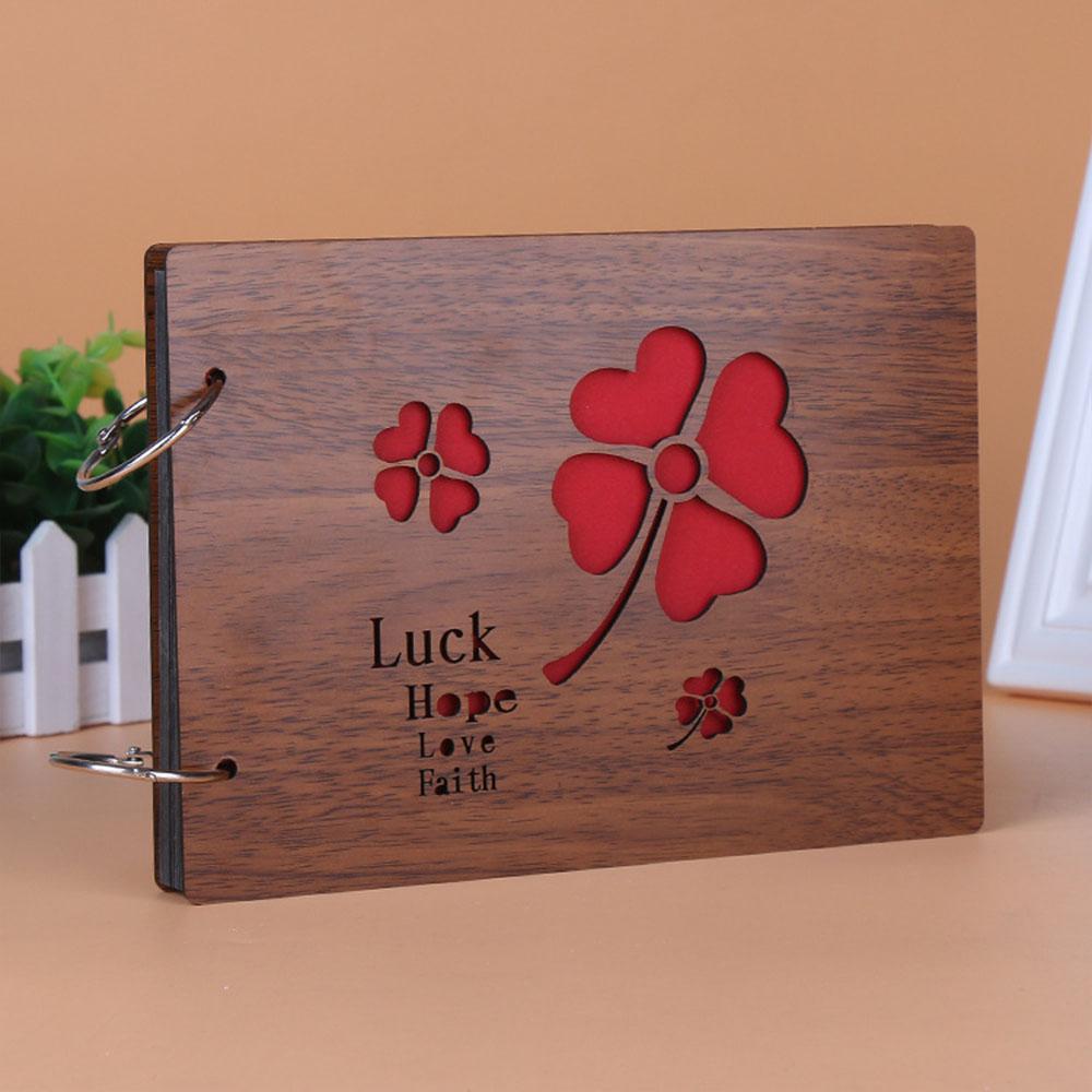Photo Album Black Pages 8 Inch Wood Scrapbook DIY for Valentines Baby Lovers Anniversary Day Birthday Christmas Gift