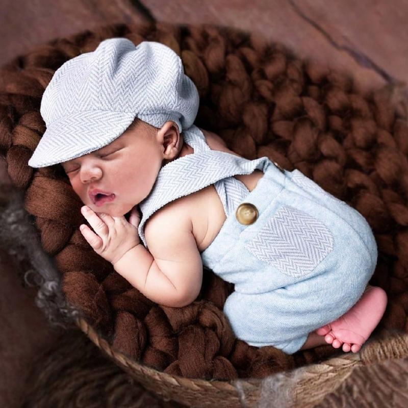 Baby Photography Props Romper and Curved Brim Hat Outfit Photo Shoot Clothes Baby Infant Photography Costume Clothing
