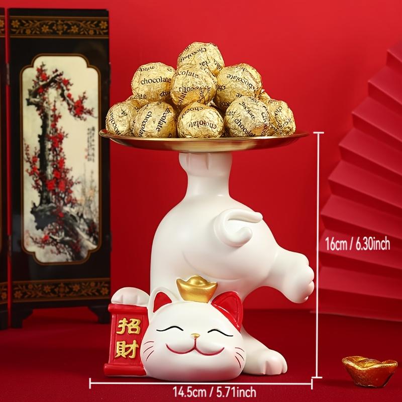 

Resin Cat Storage Tray Lucky Cat with Tray Cat Statue Sculptures Decor Key Holder Modern Figurine for TV Cabinet Home Decoration