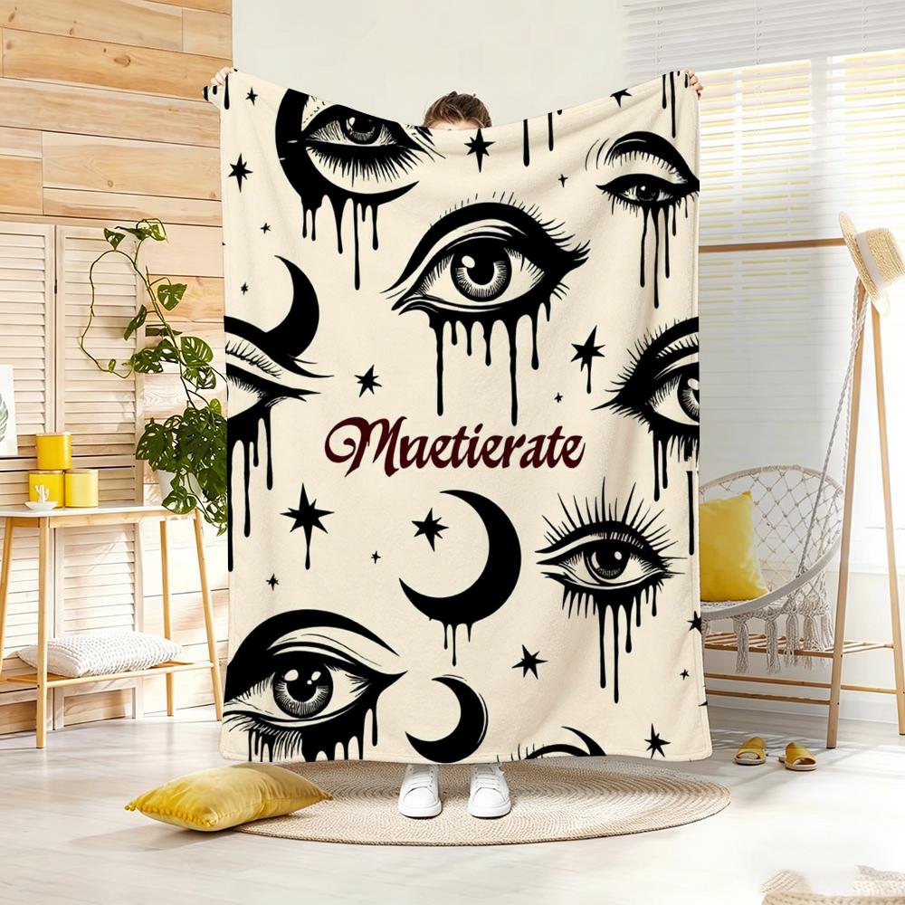 Classic motif E-Evil Eye Throw Lightweight 240g Flannel Blanket Soft Skin-friendly for Summer Cooling