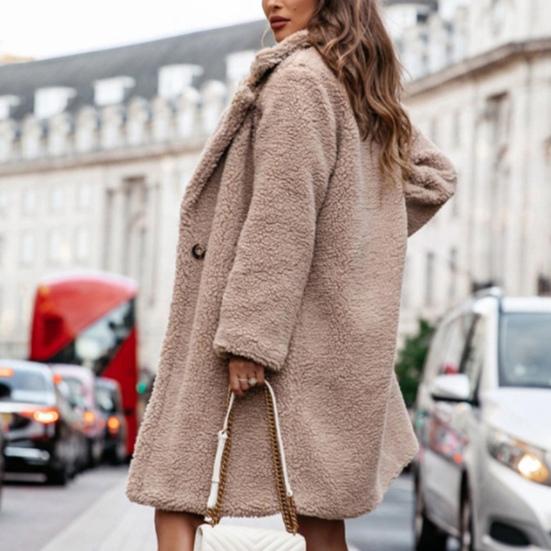 Damen Fleece Mantel Lässig Revers Flauschiger Sherpa Mantel Offen Vorne Langarm Kunstpelz Strickjacke Warme Winter Oberbekleidung