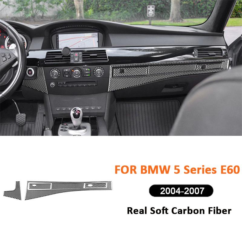 Lišta pro dekoraci středového panelu spolujezdce z uhlíkových vláken, samolepka pro dekoraci interiéru pro BMW řady 5 E60 2004-2007