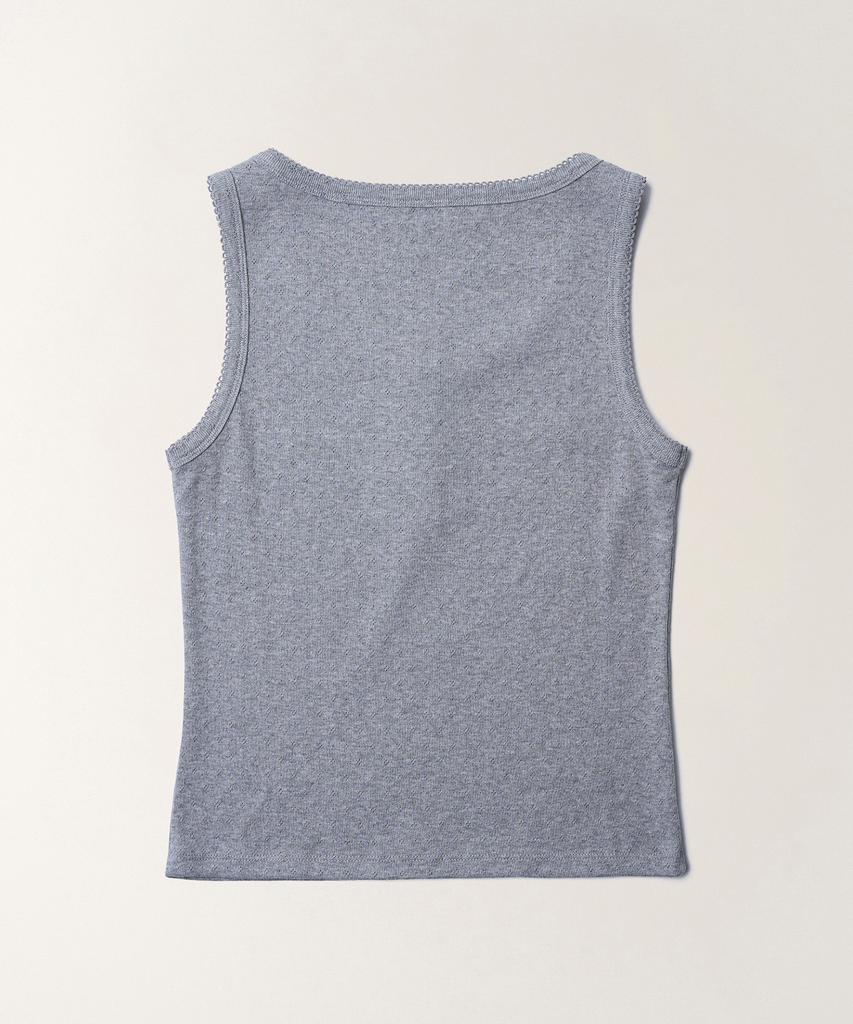TTUDEMENT Eyelet Henley Tank Top_Melange Gray