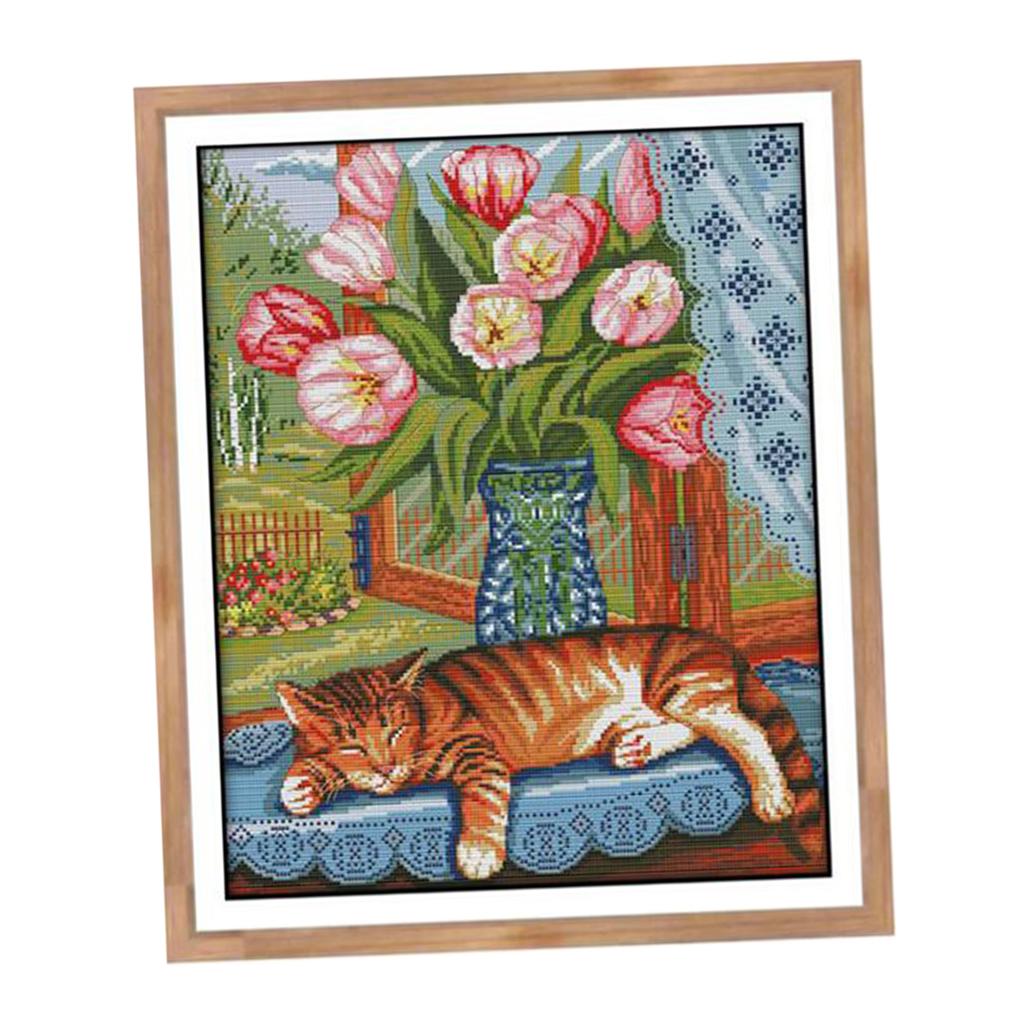 Stitch Embroidery DIY Needlework And Flowers, Wall Decoration - Multicolor, 14CT