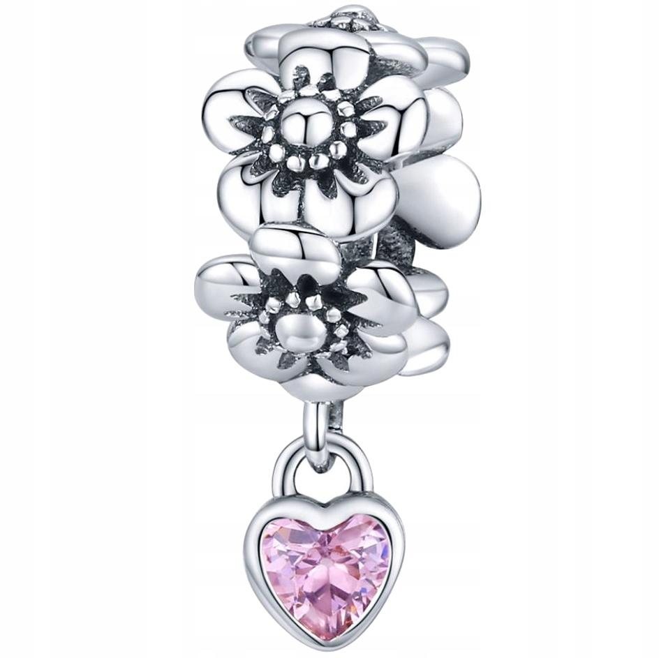 Charms Flowers With Heart Pendant Bead Charms Pr 925 S925