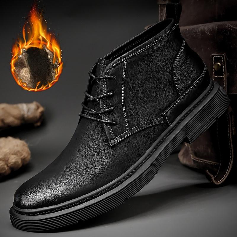 

39-46 осенне-зимние мужские плюшевые кожаные туфли, повседневные хлопковые ботильоны 46 чёрный