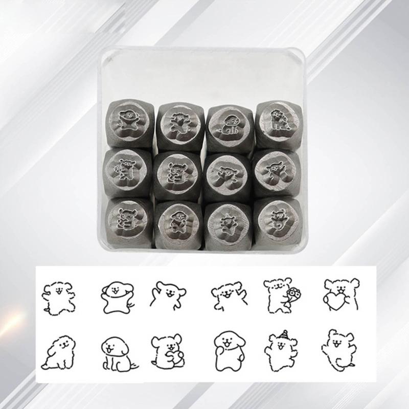12-teiliges Metallprägewerkzeug-Set 1/8” (3mm), Stahl Süßer Hund Stanzset Lederstempel für Schmuckherstellung DIY Basteln