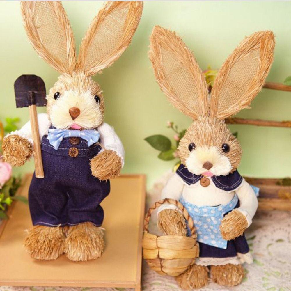 Realistisches Design Osterstrohhasen 35cm Größe Osterdekoration Geflochtener Hase Gartenornamente