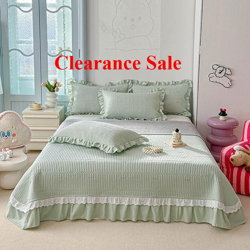 2025 New Kapok Twill Bed Cover Three Piece Set Kapok Love Solid Color Lace Bed Cover with a Pair of Pillowcases