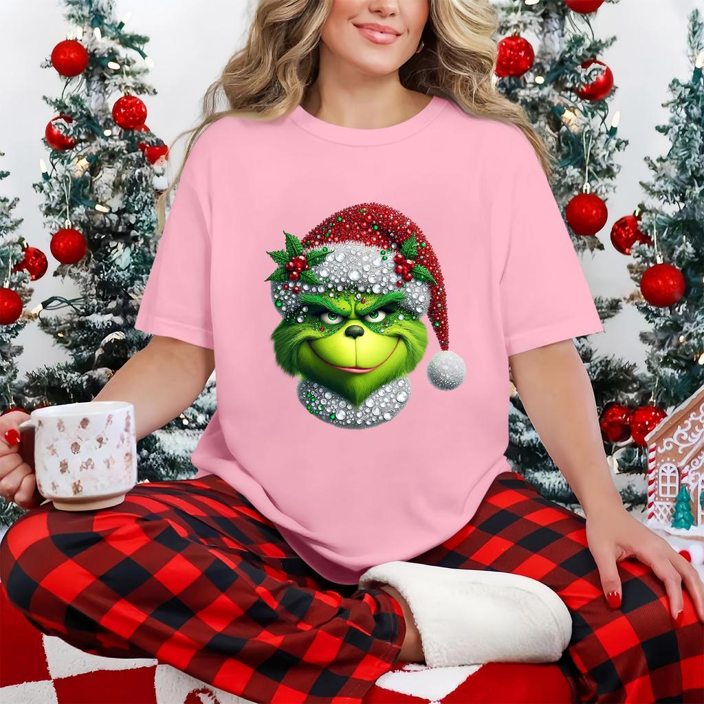 Kortermet topp for kvinner, avslappet, med trykk, rund hals, pullover