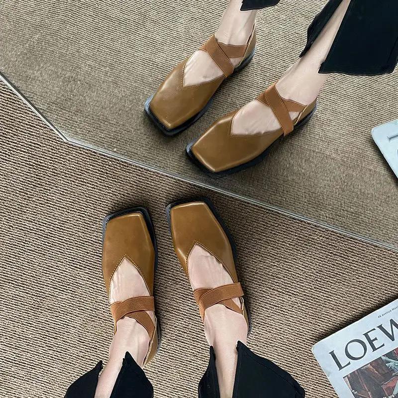 Fashion Flat Gothic Woman Footwear Square Toe Mary Jane Black Low Heel Elegant Flats Shoes For Women Fashion Leather Casual Luxury Brand