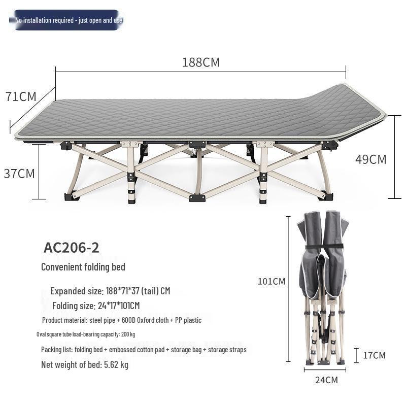 Compact Foldable Bed for Office, Camping, Outdoors - Stainless Steel, Portable, Free Shipping