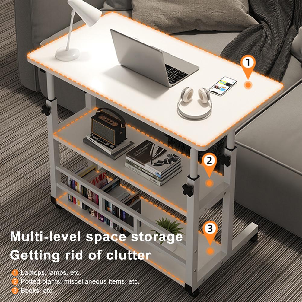 Adjustable Bedside Laptop Desk with Rolling Wheels Mobile Laptop Standing Desk Multi-Layer Storage Height Adjustable Laptop Desk