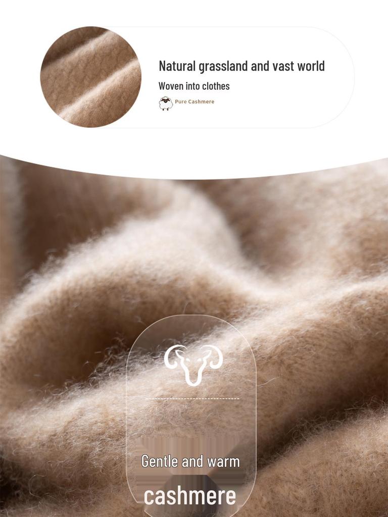 Women's Cable Knit Cashmere Sweater – Loose, Simple, Thickened, Half-High Neck for Autumn/Winter