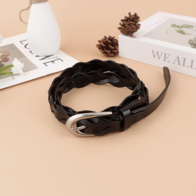 

Meier Woven leather belt - women s handmade, no-drill, versatile, vintage, genuine cowhide belt 100 чёрный
