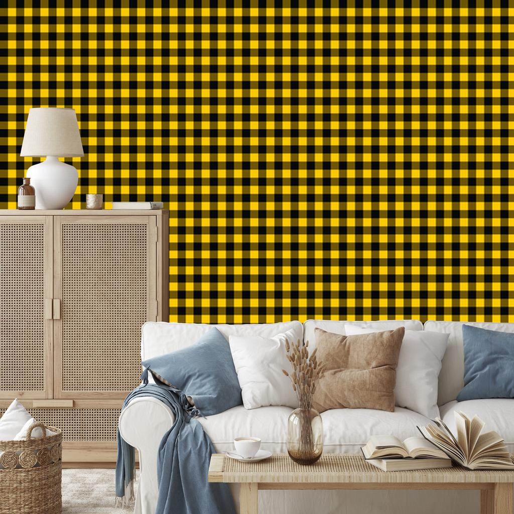 Yellow and black checkered wallpaper for living room and bedroom 50x1000