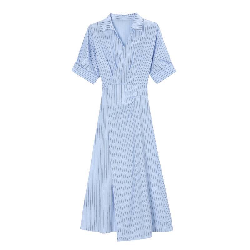 Women's Summer French Striped Shirt Dress - Elegant Long Style, College-Inspired, Absolutely Stunning