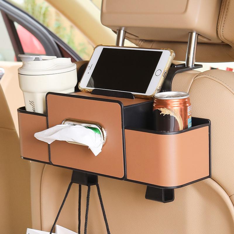 Car Backseat Organizer Multifunction Leather Interior Storage Bag Hanging Seat Back Tissue Water Cup Holder Auto Accessories