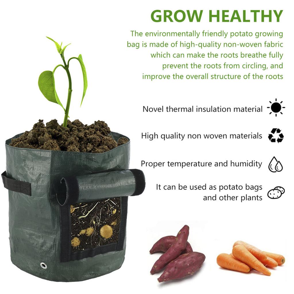 4/2PCS Potato Grow Bag Reusable Gardening Plant Vegetables Growing Bags Planter Container 10 Gallon Pe Fabrics 19.7×13.8 In
