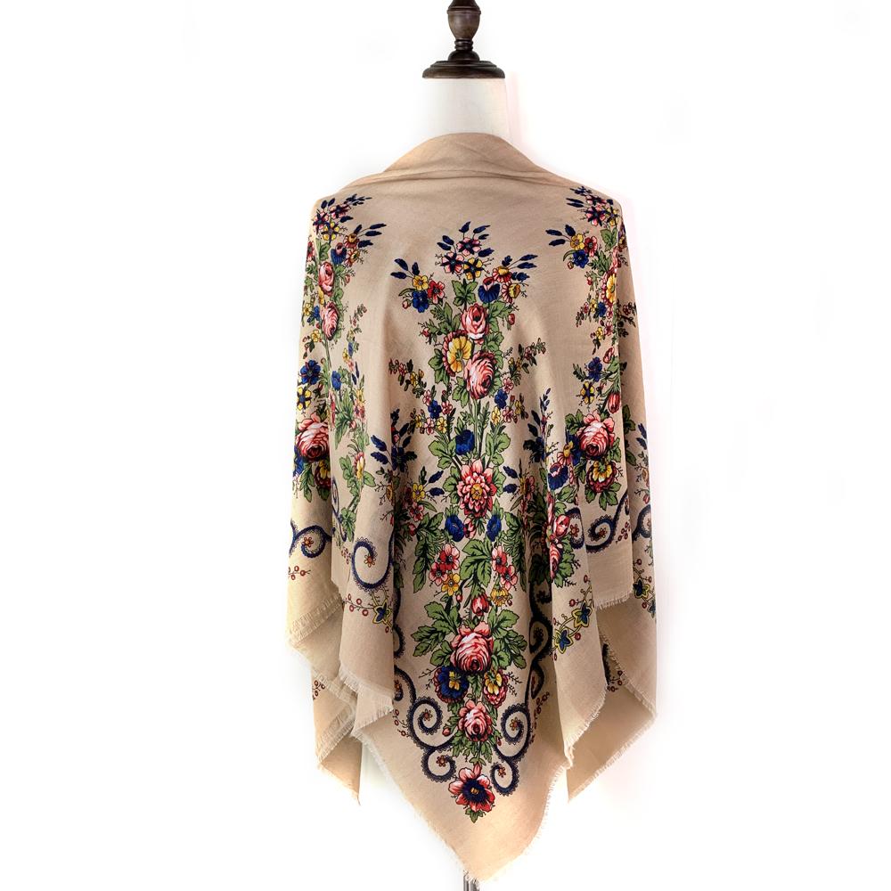 

120*120см Дышащий Тонкий Квадратный Шарф с Цветочным Принтом в Русском Стиле для Женщин Роскошная Шаль Бандана Фуляр Женский Пляжная Стола