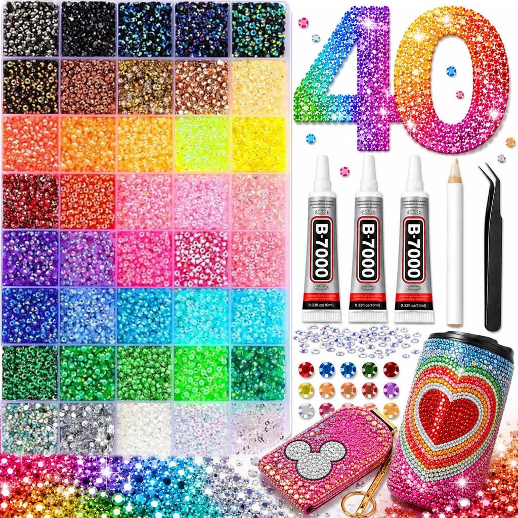 40 Colors Jelly Resin Bedazzling Kit,3mm Flatback Gems Bedazzler Kit with Rhinestones &B7000 Glue & Tools for Crafts,Nails,Shoes