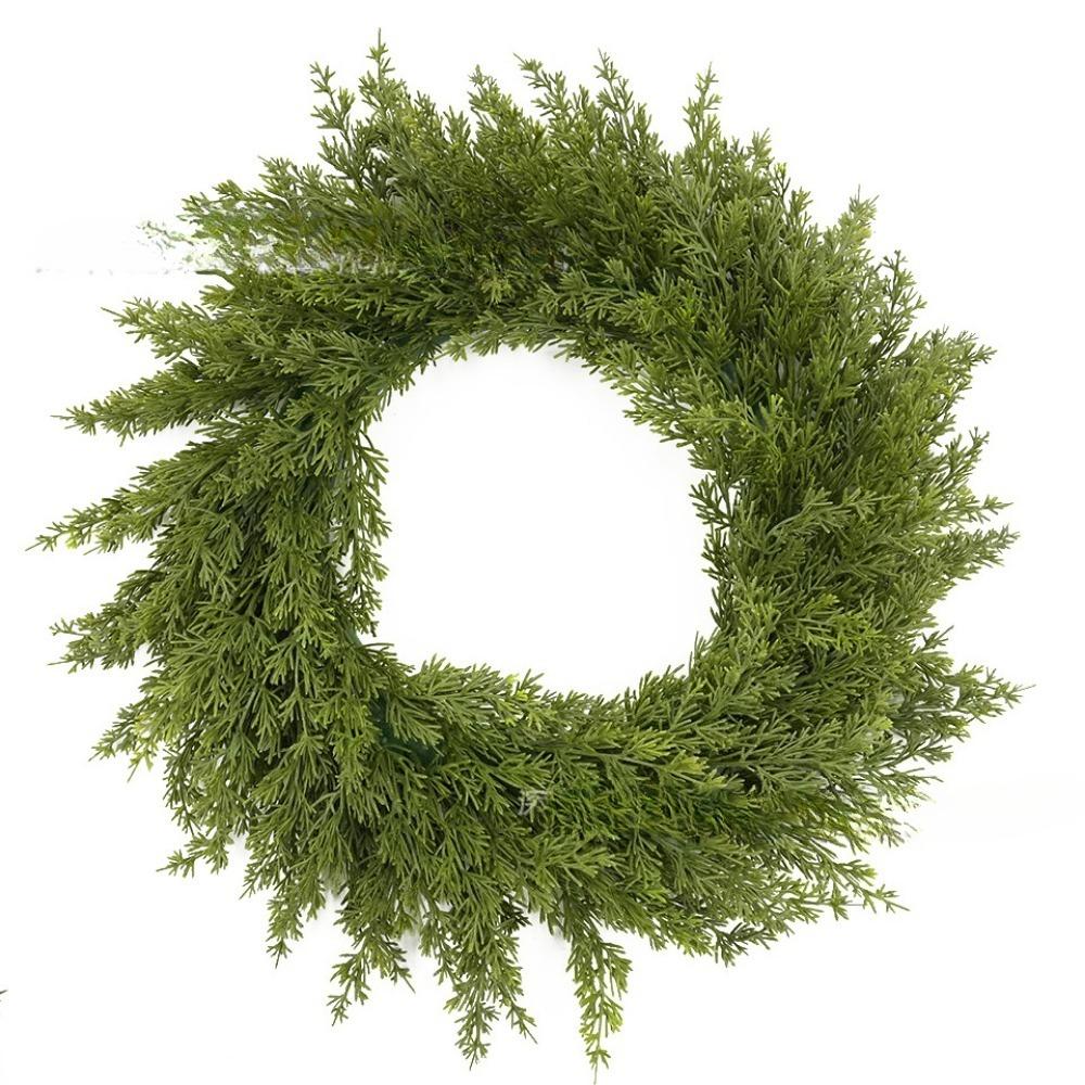 20" Real Touch Cedar Wreath for Front Door, Artificial Christmas Wreaths Faux Cedar Green Fake Pine Needles Wreath for Front Door Wall Windows Indoor