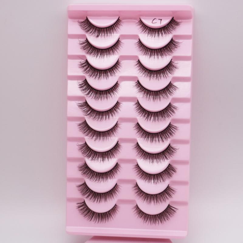 Low Price Glitter Lashes Natural Fluffy Half Lashes Faux Mink Korean Pbt Fiber 10 Pairs 12mm Mink Eyelashes