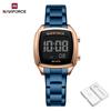 NAVIFORCE Women Digital Waterproof Watch Casual Sport Multifunction Stopwatch Gold Square Luminous Date Dial Stainless Steel Strap NF5047