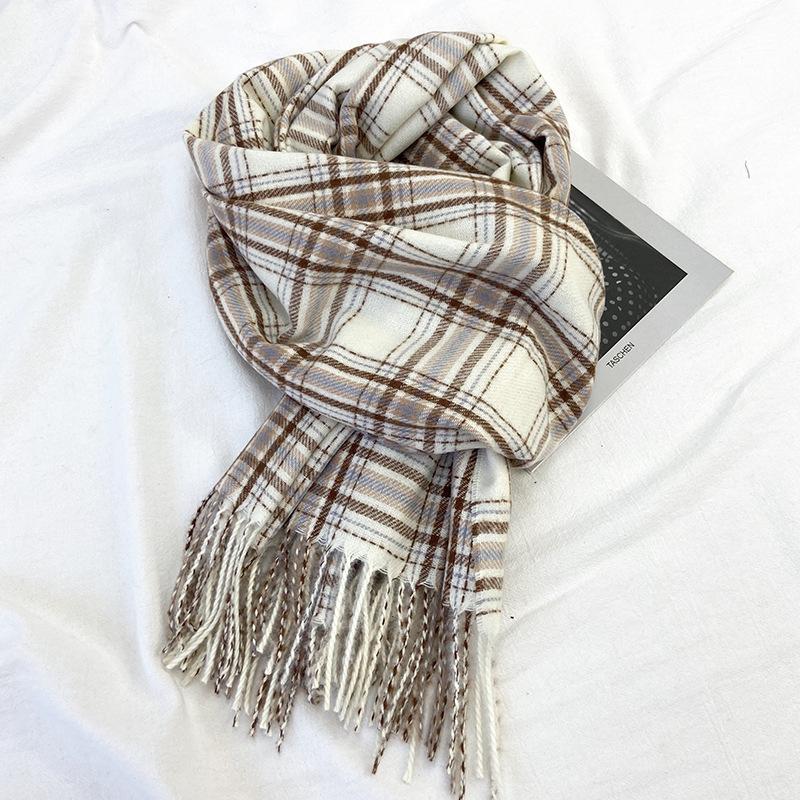 Vintage British Plaid Striped Scarf Autumn Winter Thickened Warm Tassel Wrap Scarf Unisex Imitation Cashmere Coldproof Scarf