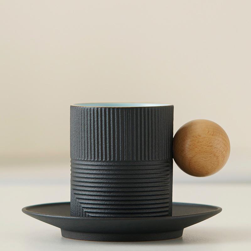 Gradual Change Ceramic Coffee Cup and Saucer Set High Value Afternoon Tea Cup Retro Rough Pottery Mug Latte Cup