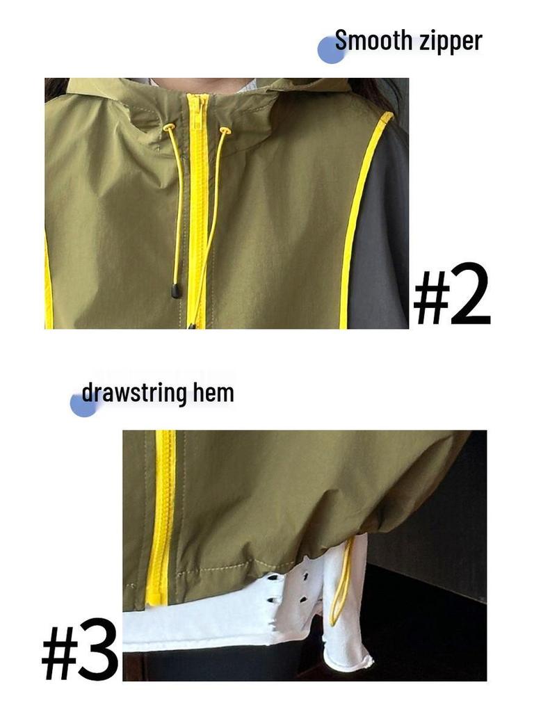 Flickors färgblocksvindjacka - Vår/Höst 2025, Med huva, Vindtät, För mellanstora och stora barn