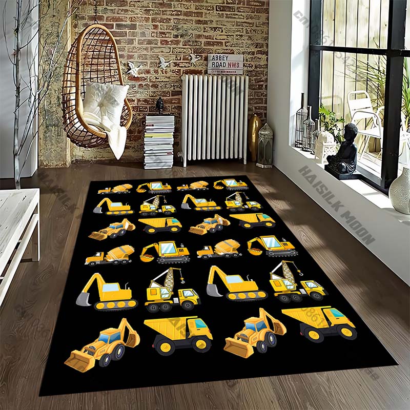 Excavator Truck Carpet for Living Room Game Rugs Soft Floor Cartoon Rugs Bathroom Rug Mat Yoga Mat Home Decor Rugs for Bedroom