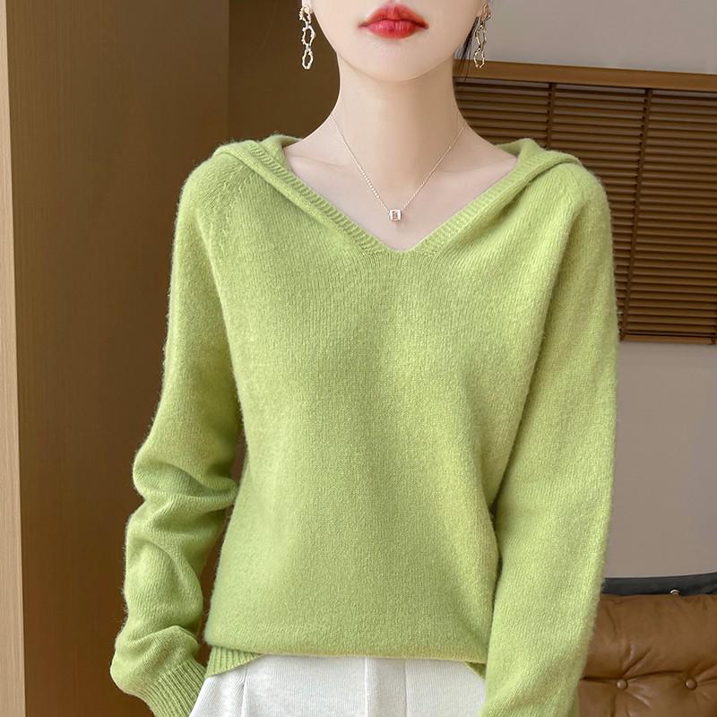 Women's Thick Versatile Wool-Cashmere Knit Hooded Pullover for Autumn/Winter