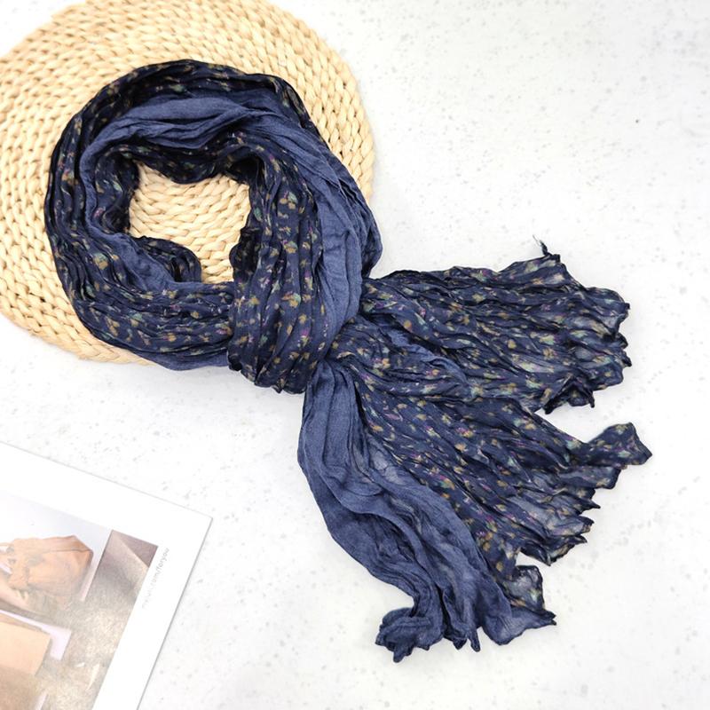 

Scarf Cotton Hemp Gradient Blue Retro Versatile Printed Women S Long Fold Shawl Soft Fashionable Trend 180X90Cm