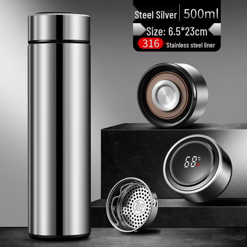 JUNSHIQI UD Stainless Steel Smart Temperature Display Tea Infuser Thermos 500ml