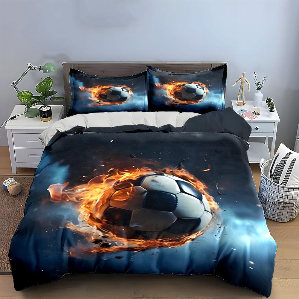 Fiery soccer ball design. Bedding sets Duvet cover sets Duvet covers Pillowcases(1 * Duvet Cover 2 * Pillowcases without duvet insert)
