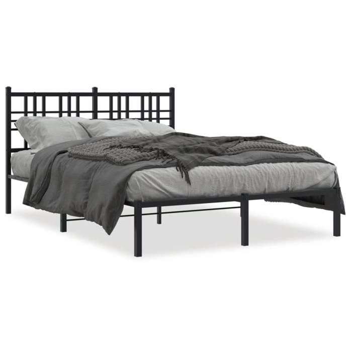 VidaXL Metal Bed Frames with Headboard, Double Bed with Slats and Legs, Indoor Bedroom Adult Bed, 376321