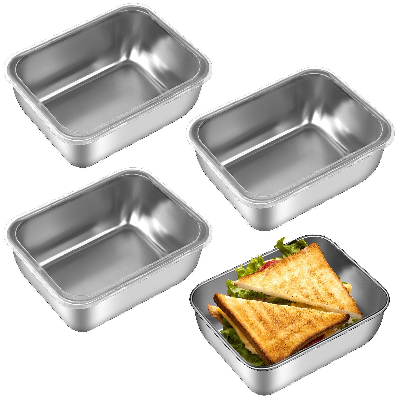 

4 шт. Контейнеры для еды из нержавеющей стали с прозрачной крышкой, герметичные контейнеры для хранения из нержавеющей стали, многоразовый металлический ланч-бокс Stai коричневый