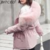 BITCED Women's Mid-Length Drawstring Cotton Coat with Fleece Lining Loose-Fit Puffer Jacket with Down-Fill Cotton Padding Winter Outerwear
