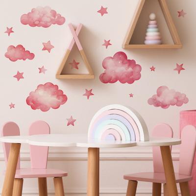 Hand-Painted Cloud Star Wall Sticker Self-Adhesive Removable for Bedroom Living Room Entrance Background Wall Decoration