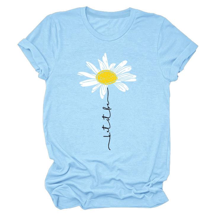 Sommer Rundhals 3D Gänseblümchen Print Top Modische Lässige Kurzarm Damen T-Shirts