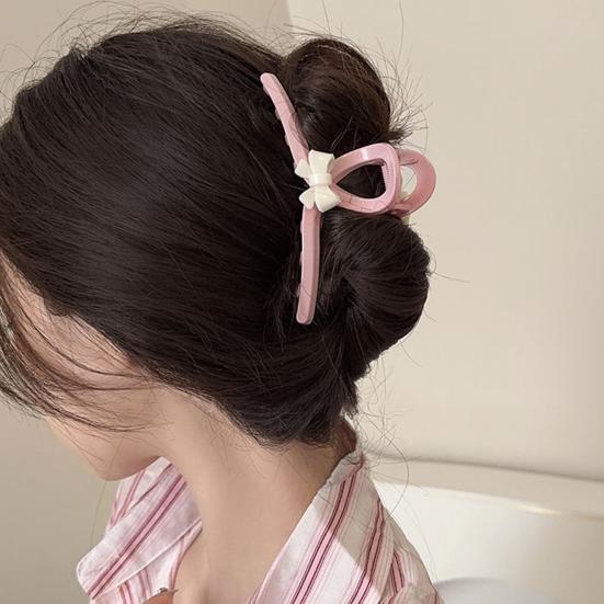 Pince à Cheveux Femme Design Nœud Grande Prise Pince à Cheveux Stable avec Peigne à Dents Étendues Ressort Puissant Pince à Cheveux pour Cheveux du Dessus Accessoire pour Cheveux