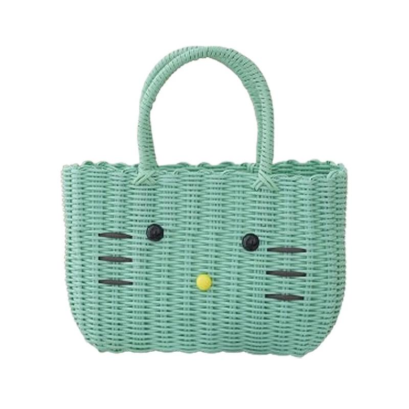 Cute Cat PVC Woven Bag Large Capacity Organizer Bath Shopping Basket Portable Baskets with Handles Beach Bag Vegetable Basket