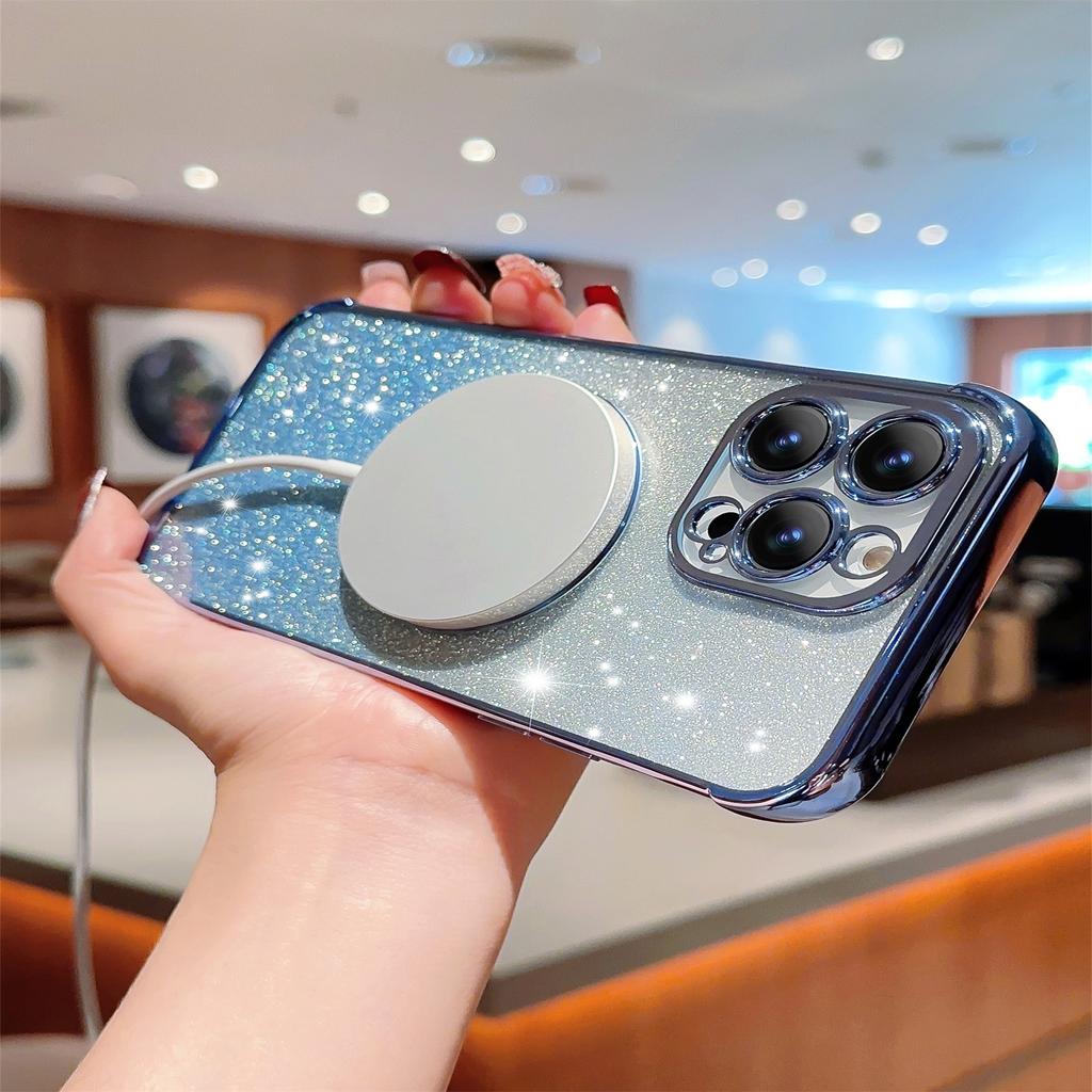 For iPhone 14 Pro Glitter Case Compatible with MagSafe TPU Phone Cover Love Heart Electroplating