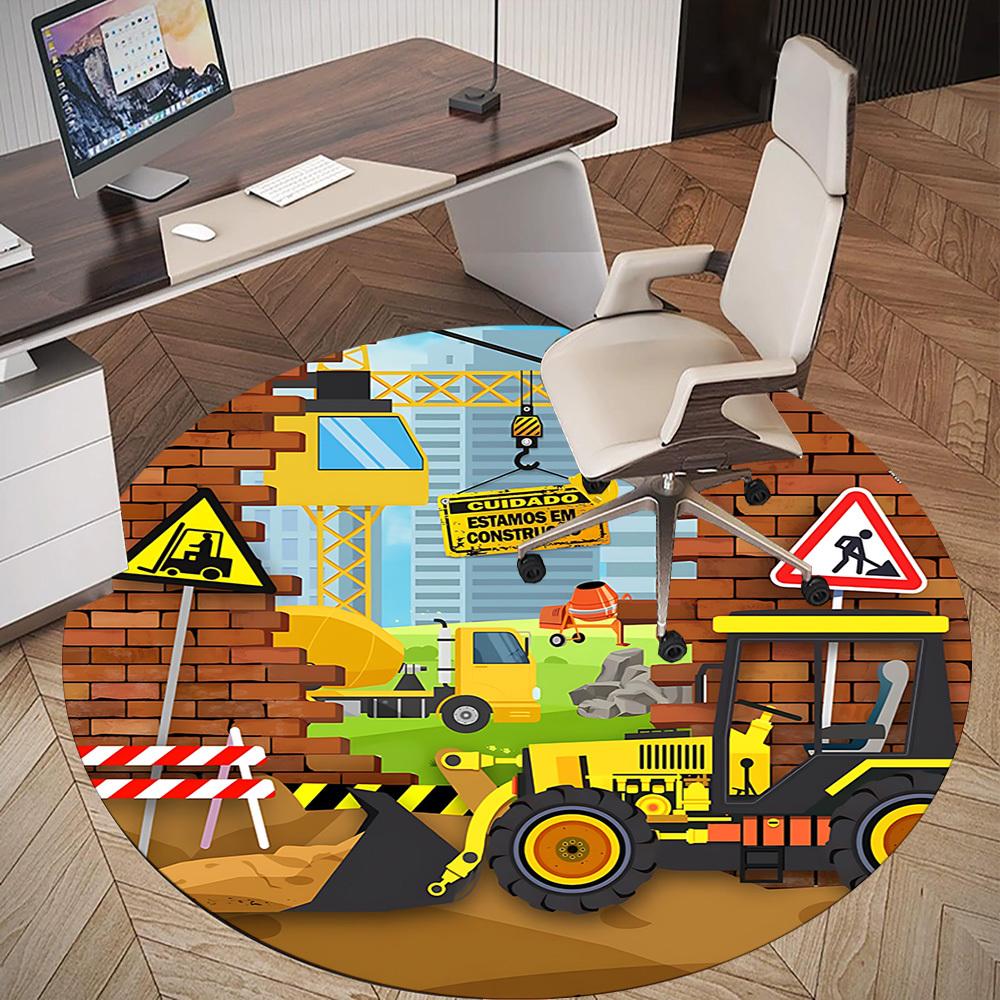1pc construction site Round Chair mat Area Rug - Non-Slip, Floor Mat for Office, Bedroom, and Indoor Decor c1125411